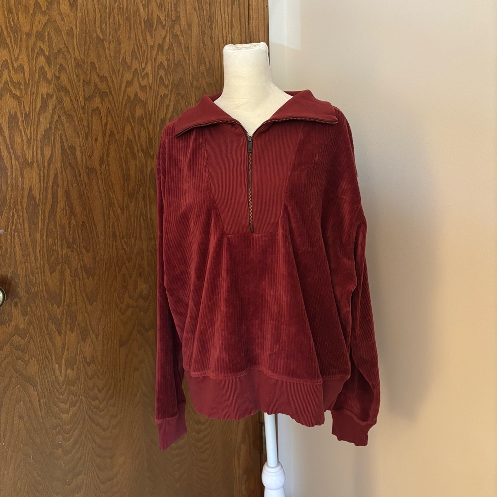 Universal Thread Red Velvet Ribbed Half Zip Pullover - Picture 2 of 8